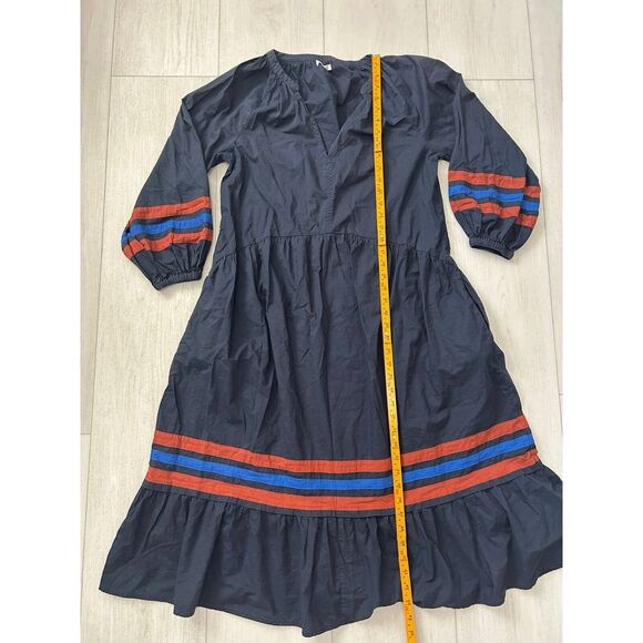 Anthropologie Sundry‎ Varsity Stripe Midi Dress Navy Blue Cotton Size 0/XS - Picture 5 of 9